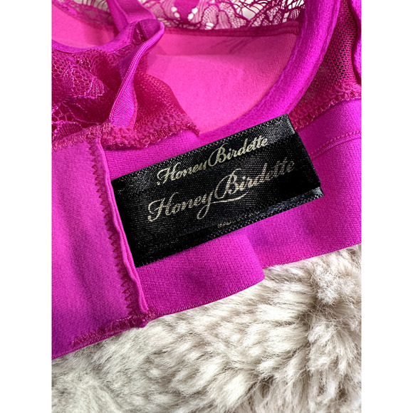 Honey Birdette BELINDA🩷 Hot Pink Lace 2 Piece Set 32B Bra & M Thong - Picture 5 of 9